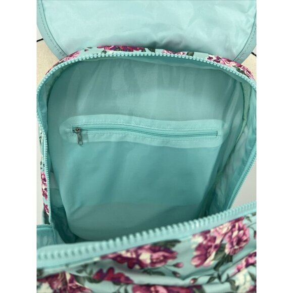 No Boundaries Nylon Flap Backpack Clear Vinyl Pocket Mint Floral NWT 16" deep - Picture 6 of 9